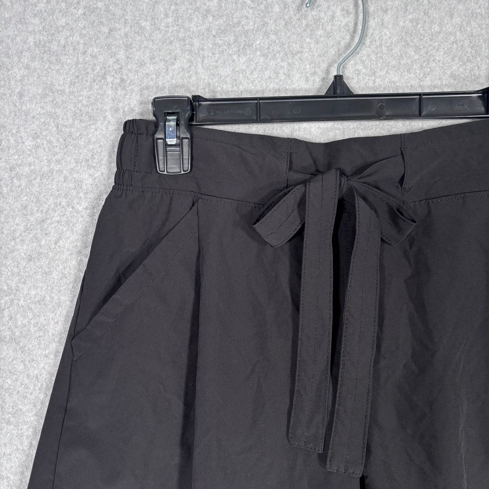 Apana Pleated Paperbag Shorts Medium Black Tie Waist Pockets Activewear Running - Picture 2 of 8